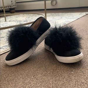 STEVE MADDEN Faux Fur Pom Slip-On Shoes